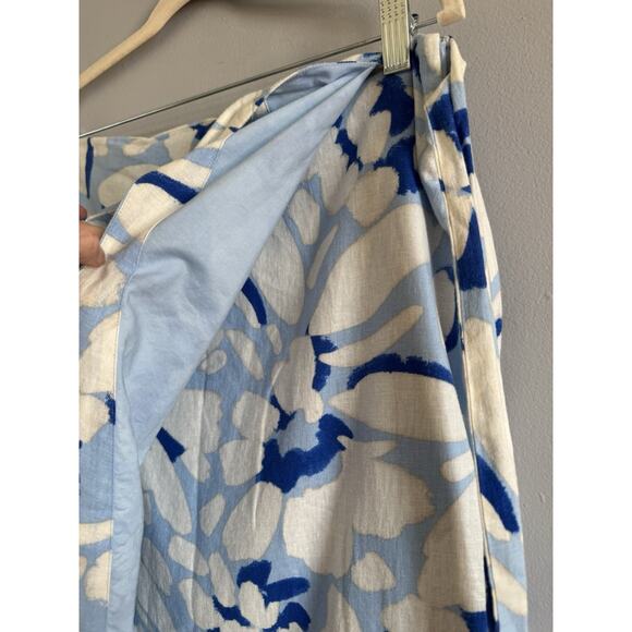 NWT Loft Linen Blend Midi Skirt Size 14 Blue Floral Tie Waist - Picture 4 of 7